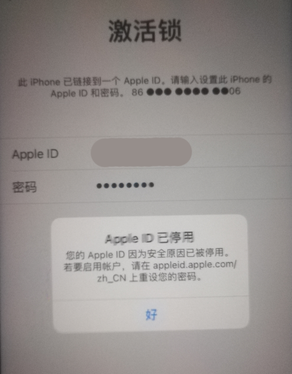 西安苹果手机维修分享iPhone 12 出现提示“Apple ID 已停用”怎么办 